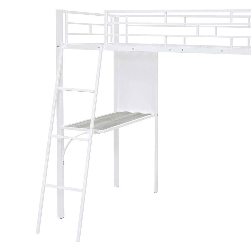 Twin Size Loft Metal Bed with 3 Layers of Shelves & Desk