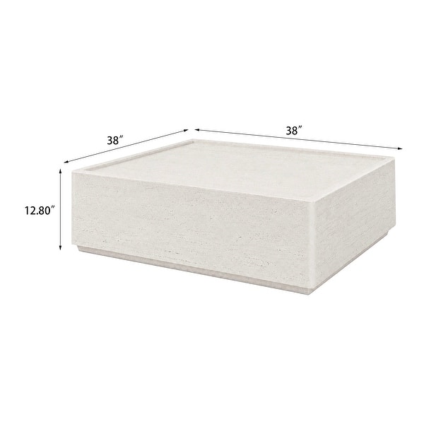 dimension image slide 1 of 2, 38" Square MGO Coffee Table with a Natural Stone-Look Finish for Living Room & Outdoor Patio