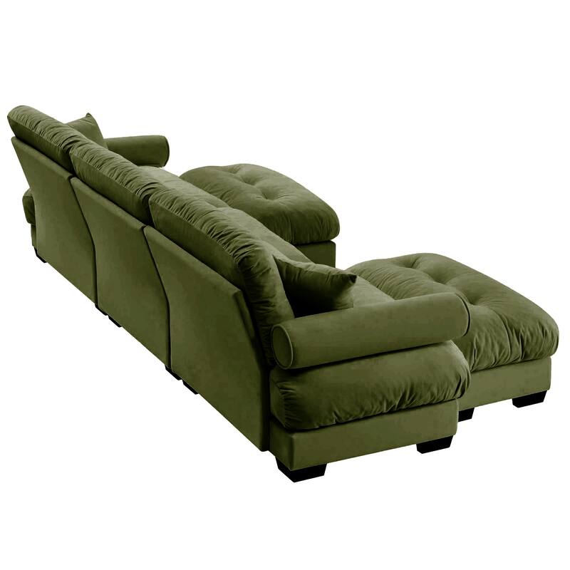 130" Velvet Modular Sectional Sofa with Ottomans & Pillows