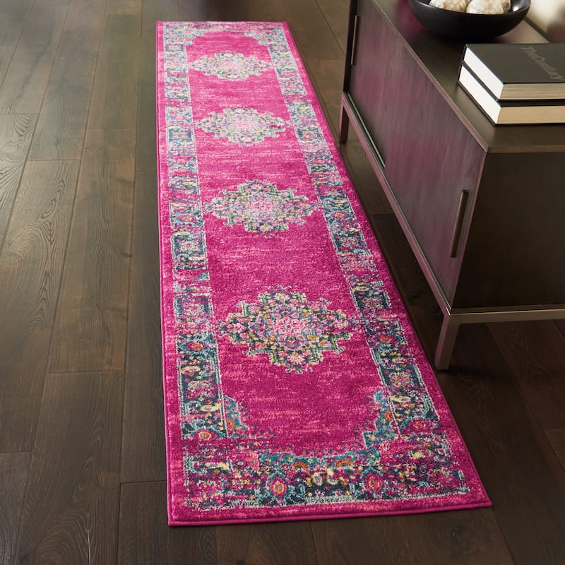 Nourison Passion Vintage Persian Medallion Area Rug - 2'2" x 10' - Fuchsia - Runner/Rectangle