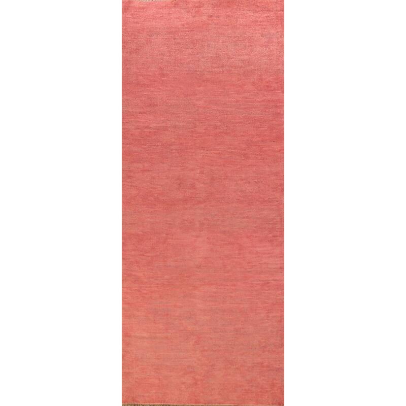 Pink Gabbeh Runner Rug Hand-Knotted Wool Carpet - 3'2" x 9'9"