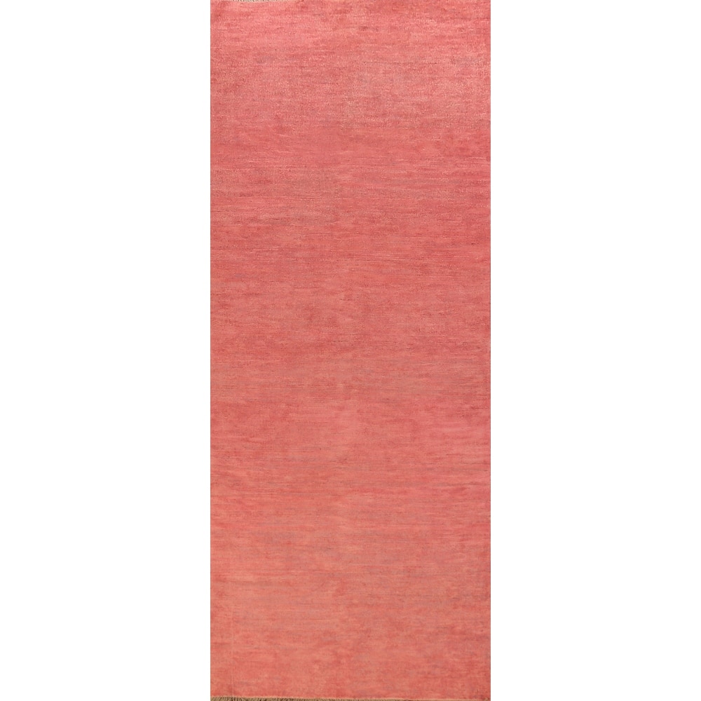Pink Gabbeh Runner Rug Hand-Knotted Wool Carpet - 3'2" x 9'9"