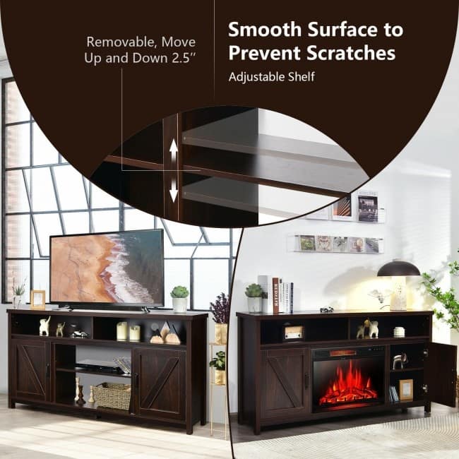 59 Inch TV Stand Media Center Console Cabinet with Barn Door for TV's 65 Inch - 59" x 16" x 32.5" (L x W x H)