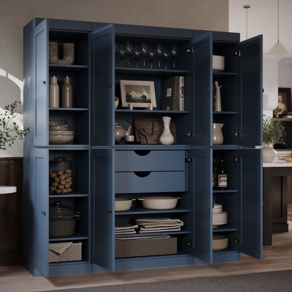 Palace Imports 100% Solid Wood Pantry Cabinet, Shaker Doors, 2 Drawers, Adjustable Shelves, 65" Wide, 71.5" Tall