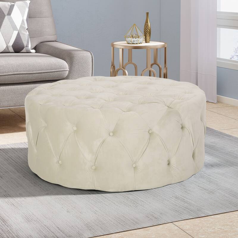Elegant Design Ottoman with Velvet ,suit a variety of stylish home Settings - Beige - Large