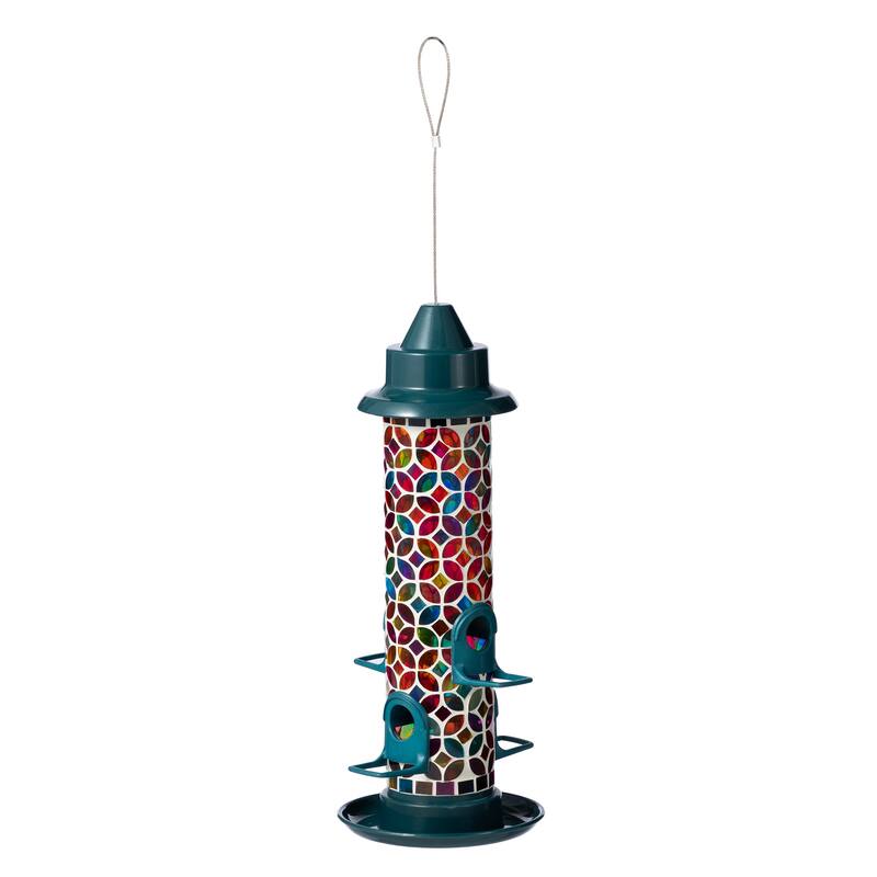 Glitzhome 20''H Tall Hanging Blue/Green Mosaic Birdfeeder