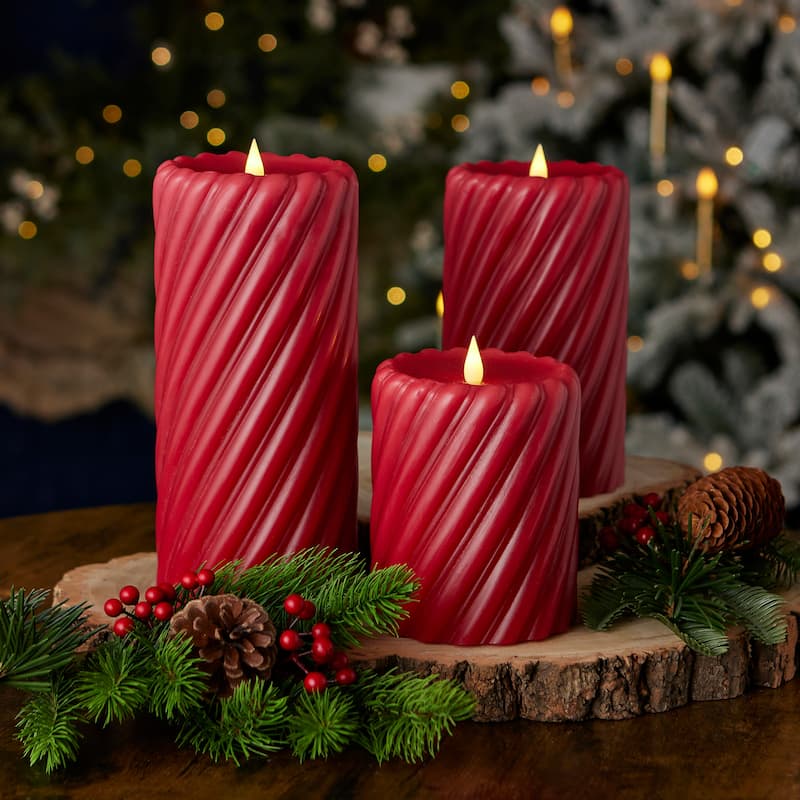 Swirl Motion Flameless Candle 4x10 Red