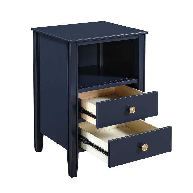 Modern Nightstand with 2 Drawers and Open Shelf Fluted Legs No Assembly