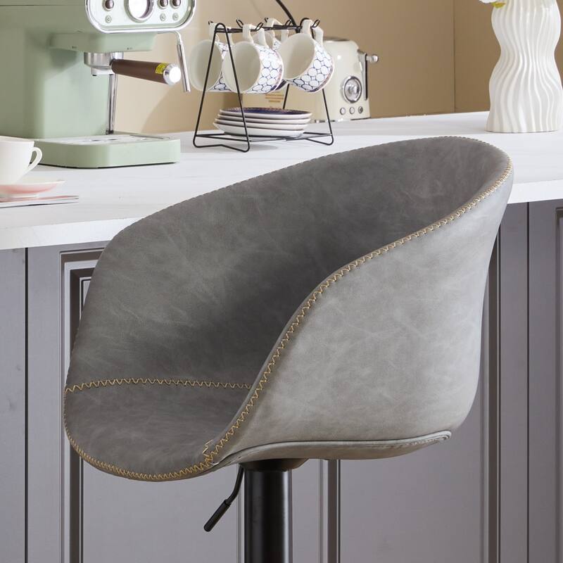 Roomfitters Adjustable Swivel Bar Stool, Mid-Century Modern PU Leather Counter Height Chair and Black Metal Base, Grey