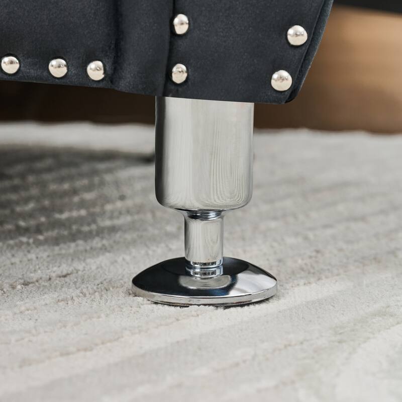 Velvet Storage Bench 62.2 Inch Upholstered Tufted Ottoman Bench with Rolled Arms, Large End of Bed Bench with Rivet Decoration