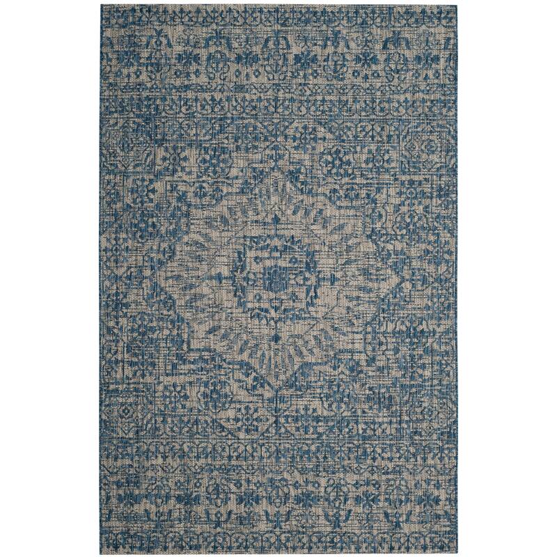 SAFAVIEH Courtyard Cadi Indoor/Outdoor Rug - 5'3" x 7'7" - Grey/Navy