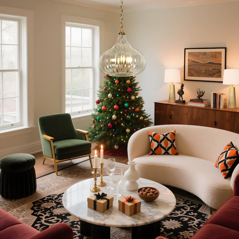Modern Glam 3-Lights Chandelier Brass Gold Large Pendant with Pumpkin-Shade Clear Ribbed Glass Chandelier for Dining Room