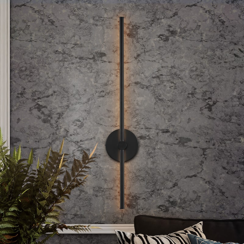 Marion 27.25" 1-Light Modern Minimalist Iron Adjustable Bar Integrated LED Plug-In Sconce, by JONATHAN Y