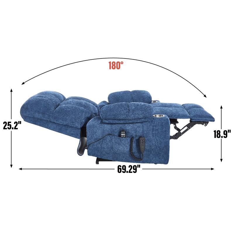 Dual Motor Chenille Power Lift Recliner Chair, Heavy Duty Motion Mechanism with Massage and Lumbar Heating, Dual Cup Holders