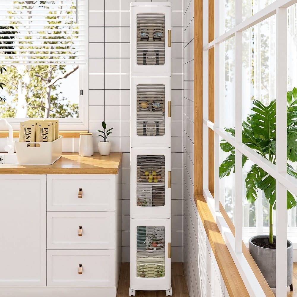 Javlergo 65" Narrow Tall Storage Bin 4 Tier Foldable Kitchen Storage Cabinet Organizer Freestanding Kitchen Pantry