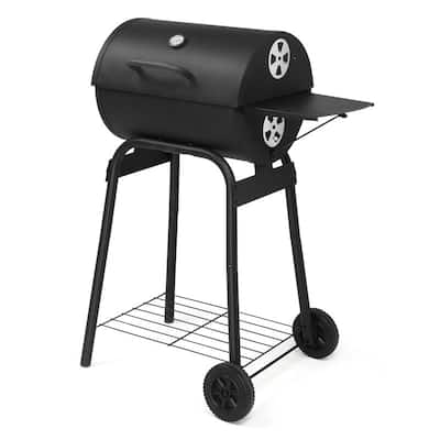 Barrel Charcoal Grill With Side Table And Wheels