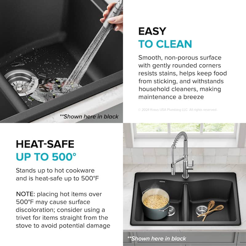 KRAUS Forteza Granite 33 inch 50/50 Undermount Drop-in Kitchen Sink