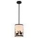 preview thumbnail 8 of 9, Acadia Bronze Rustic Mini Pendant Ceiling Light White Linen Shade Deer and Tree - 7.5-in W x 23-in H x 7.5-in D