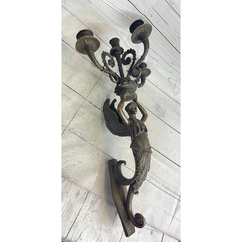 Wall Mounted Hanging Figural Female Bronze Metal Candle Holder Candelabra Sconce Sculpture