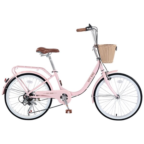 7-Speed City Bike with Basket, Steel Frame, 22-Inch Wheels