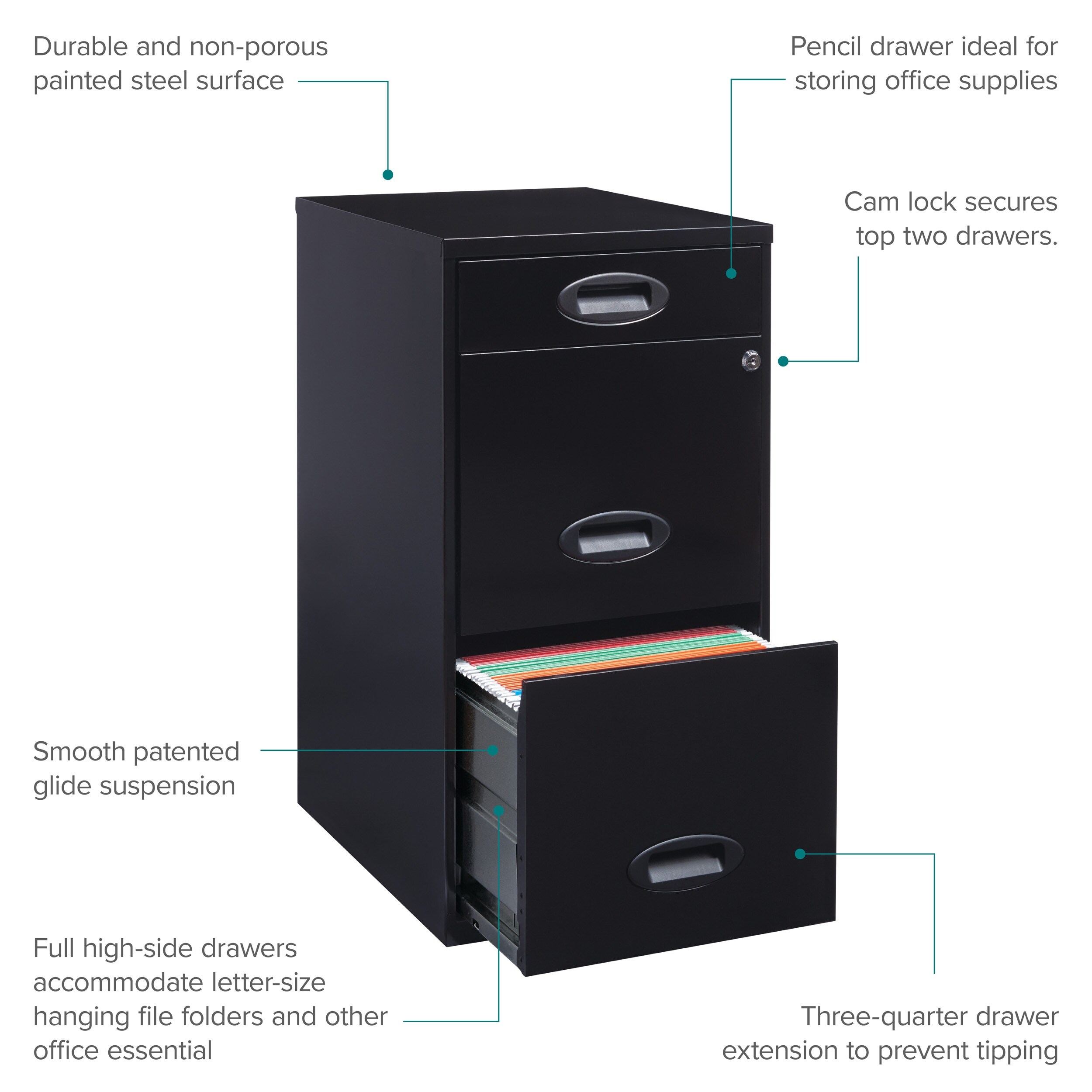 Space Solutions 18in. Deep 3 Drawer Metal Organizer File Cabinet