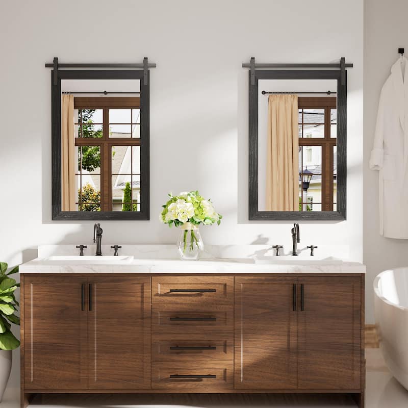 Farmhouse Barn Door Solid Wood Frame Bathroom Vanity Wall Mirror