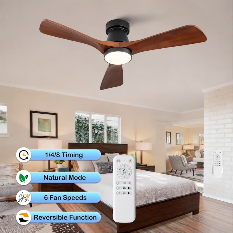 42" Flush Mount Ceiling Fan with Light, Reversible DC Motor