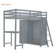 preview thumbnail 10 of 13, Twin Size Loft Bed with Wardrobe and Desk, Maximized Space, Grey