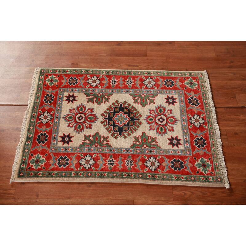 Kazak Oriental Accent Foyer Rug Handmade Geometric Wool Carpet - 2'0"x 3'0"