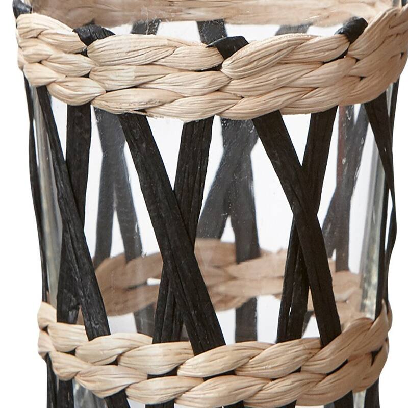 Island Collection Claer Glass Short Tumber Drinkware with Cattail Straw and Paper Weave Sleeve, 14 oz.