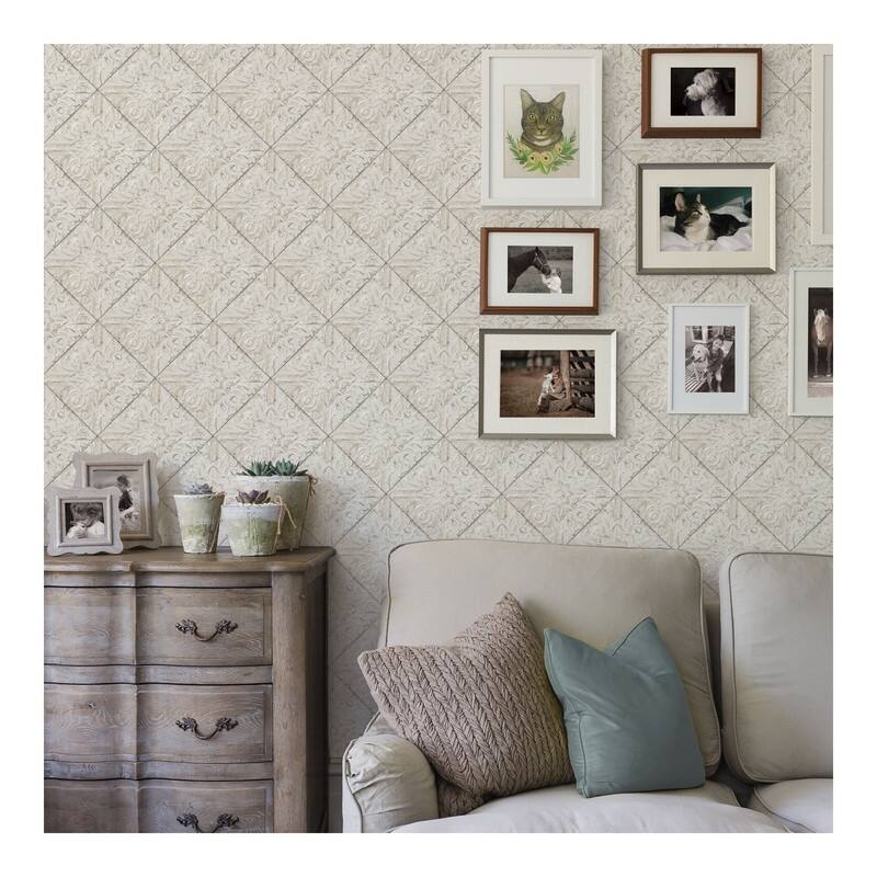 Chesapeake Brandi Grey Metallic Faux Tile Wallpaper - 20.5 x 396 x 0.025