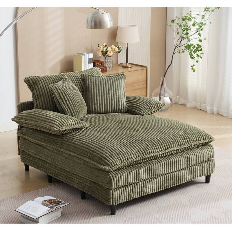 Ergonomic Oversized Chaise Longue Chair, Corduroy Deep Seat Sofa chair with 2 Pillows and Armrests,Four gears can be adjusted,