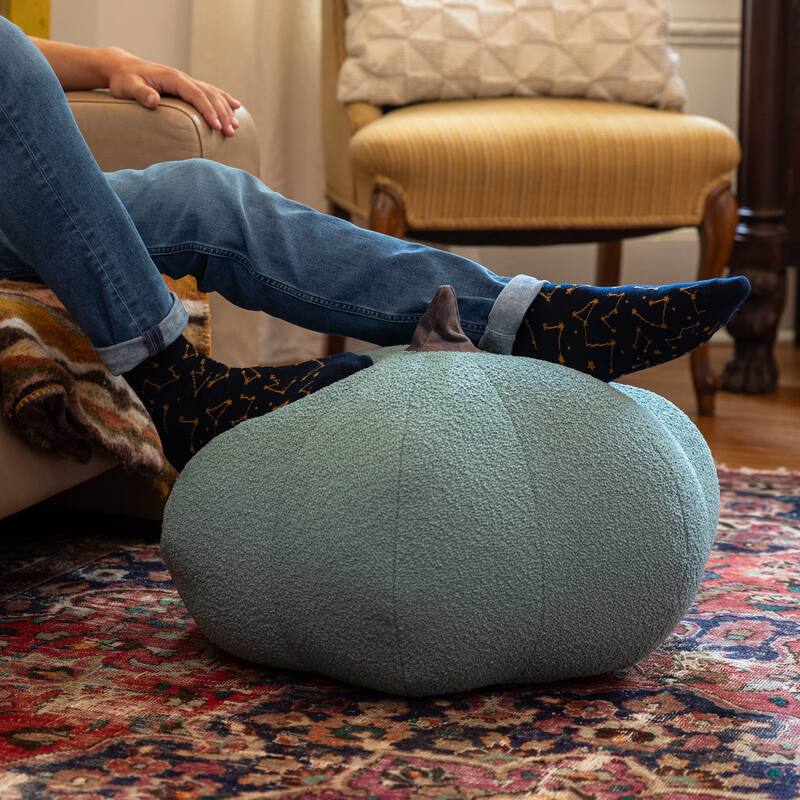 Jaxx Pumpkin Pouf - Luxurious Ottoman for Fall & Halloween Decor - Boucle Green