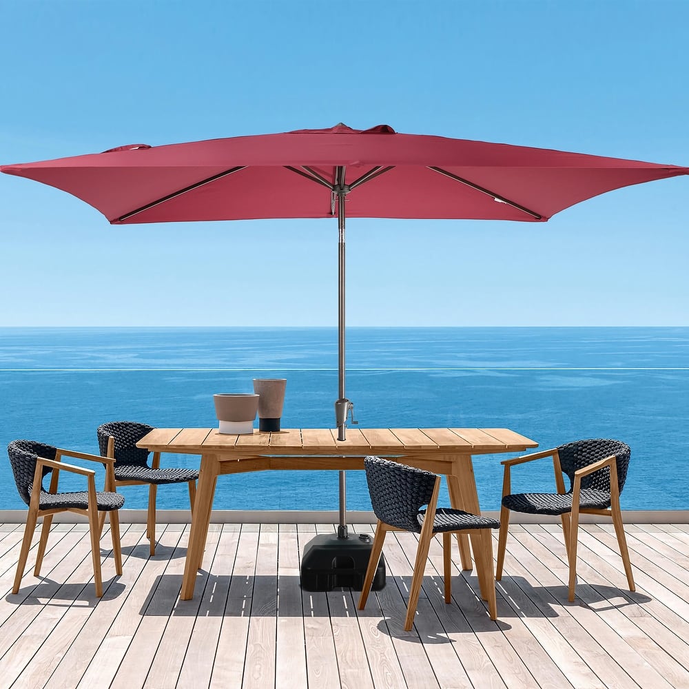10’ x 6.5’ Tilt and Crank Rectangular Patio Umbrella with Base Stand