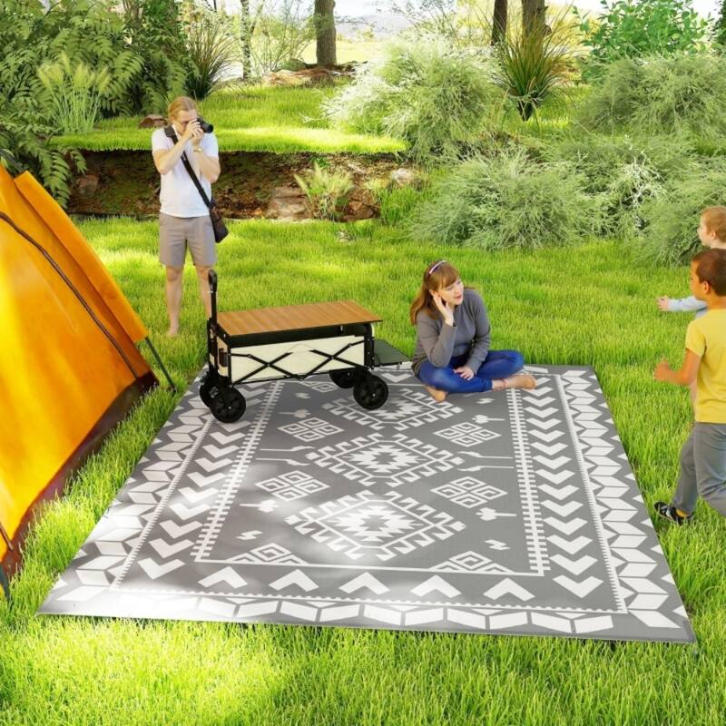 Reversible Outdoor Rug with Carry Bag Large Picnic Blanket for Camping, RV Trips, Beach - 143.7" L x 107.9" W