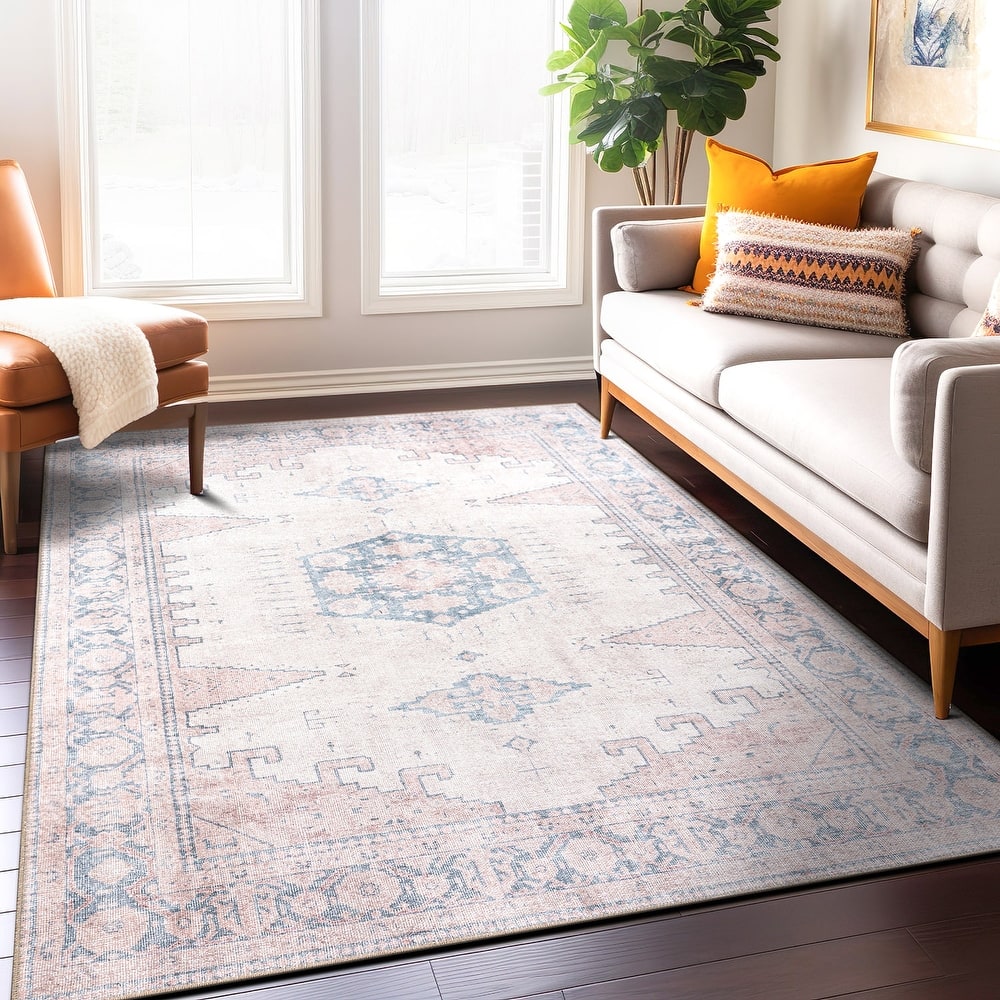 World Rug Gallery Vintage Bohemian Machine Washable Non Slip Area Rug