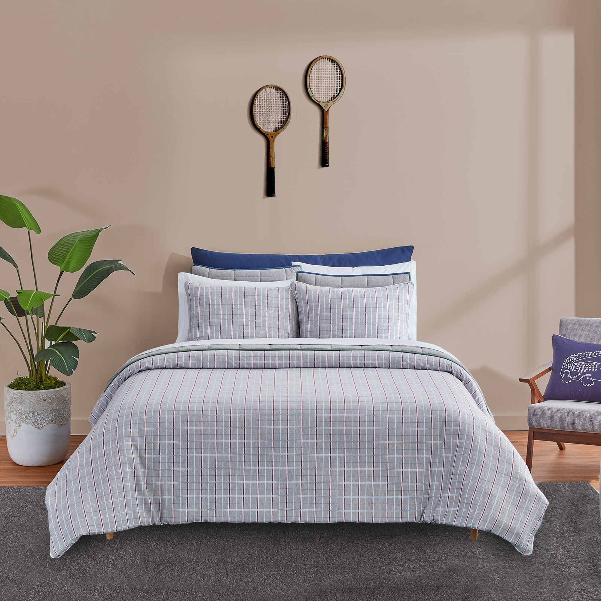 Lacoste Racquet Check 3-Piece Cotton Comforter Set