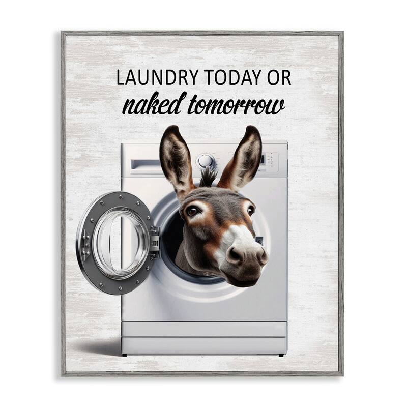 Stupell Funny Donkey Washing Machine Framed Giclee Art Design By Lettered and Lined - 11 x 14 - Grey