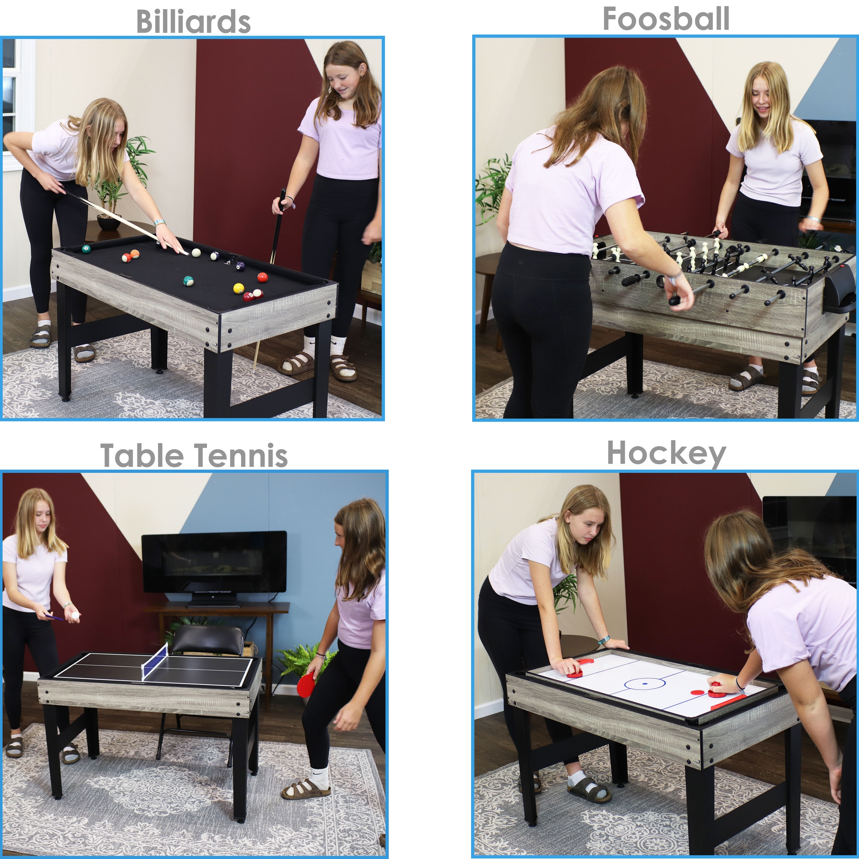 Sunnydaze 10-in-1 Game Table - Combination Multi-Game Table with Billiards,  Push Hockey, Foosball, Ping Pong, and More - 49.5-Inch - Classic Wood