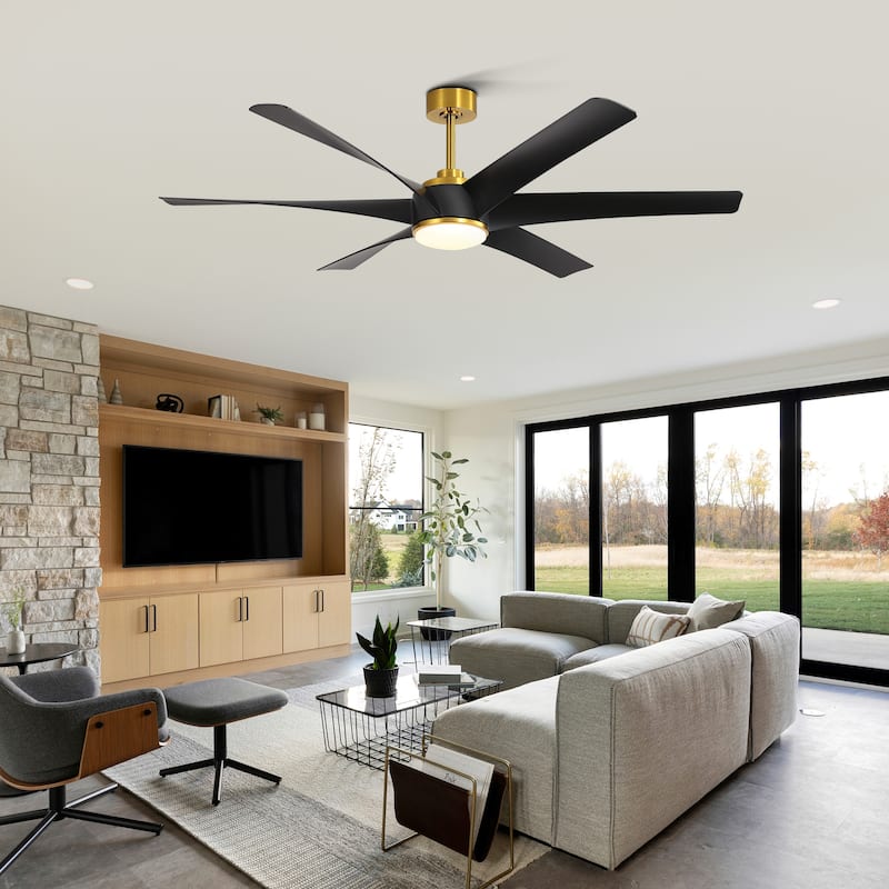 65-inch Black 6-Blade LED Ceiling Fan with Light and Remote - GoldBlack - Remote