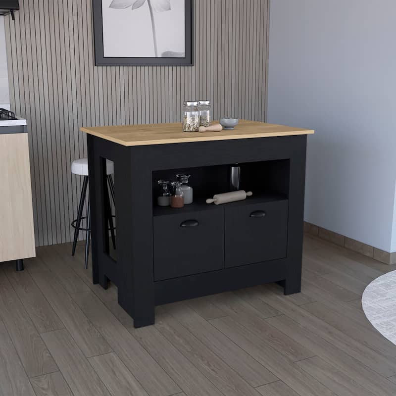 Kitchen Island Two Door Cabinet and Shelf for Dining Room. - Multicolor