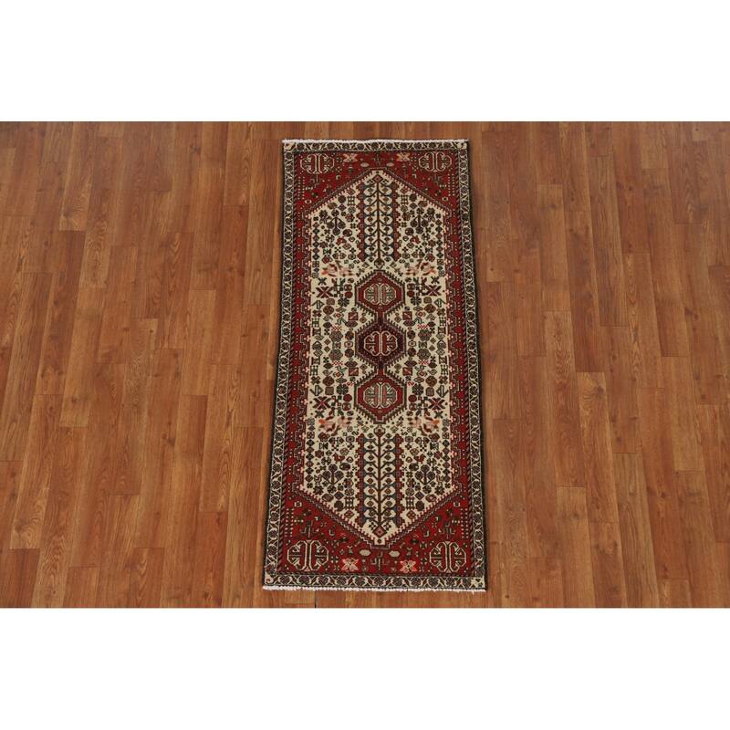 Geometric Abadeh Persian Vintage Runner Rug Handmade Wool Carpet - 2'0"x 4'9"