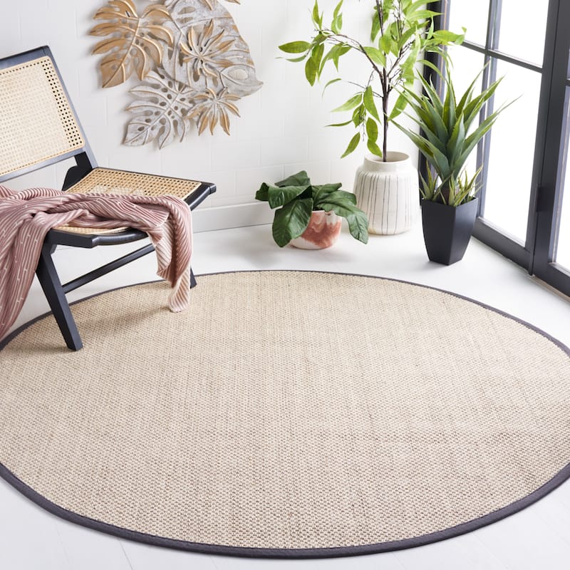 SAFAVIEH Natural Fiber Lorine Casual Border Sisal Rug - 8' Round - Marble/Dark Grey