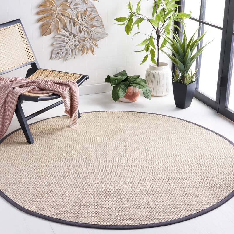 SAFAVIEH Natural Fiber Pacific Casual Border Sisal Rug - 6' x 6' Round - Marble/Dark Grey