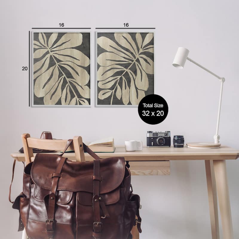 Stupell Rustic Curved Leaves Framed Giclee Art Design By June Erica Vess (Set of 2)