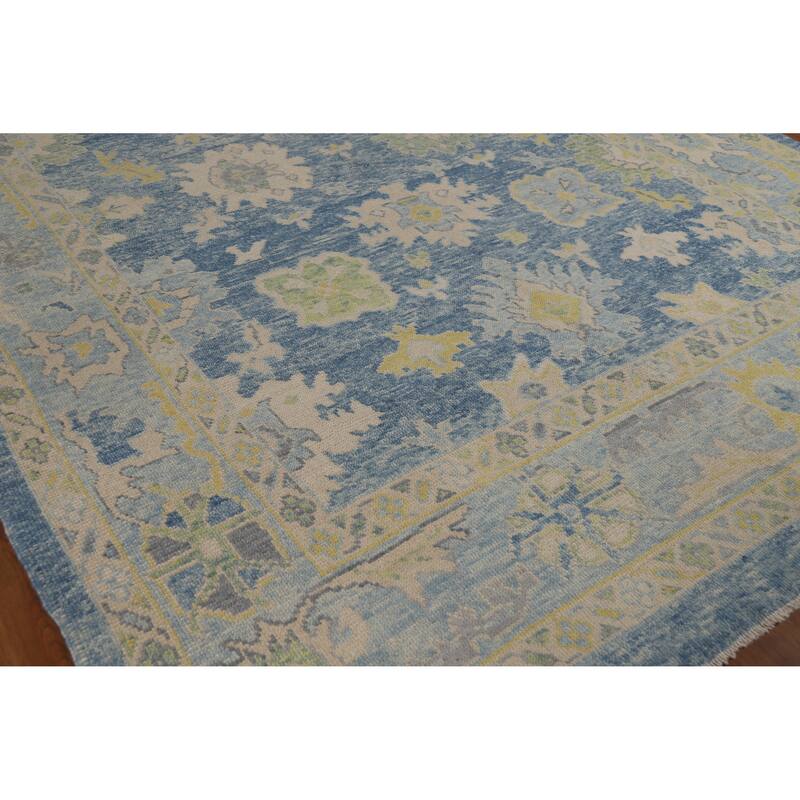 Hand Knotted Oriental 100% Wool Carpet Transitional All-Over Navy Blue & Blues Oushak Area Rug - 10' 6'' X 8' 0''