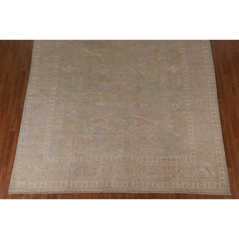 Floral Oushak Turkish Rug Hand-knotted Grey Wool Carpet - 9'1"x 12'0"