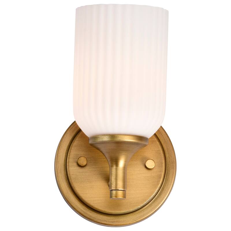 Solara 1 Light Wall Sconce Natural Brass Finish Frosted Ribbed Glass - Natural Brass