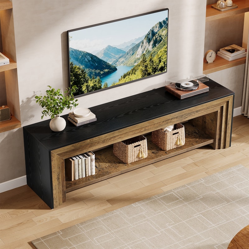 70" TV Stand for TVs, Wooden Entertainment Center with Open Storage Shelves, Low Media Console for Living Room, Bedroom