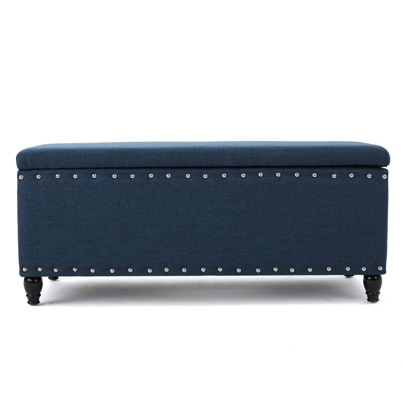 Navy Blue Polyester Storage Ottoman: Nautical Chic